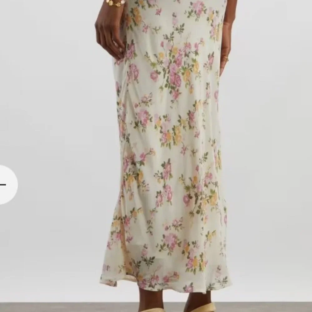 NWT - Reformation Cream Floral Midi Skirt with Pink & Yellow Blooms - Picture 3 of 4